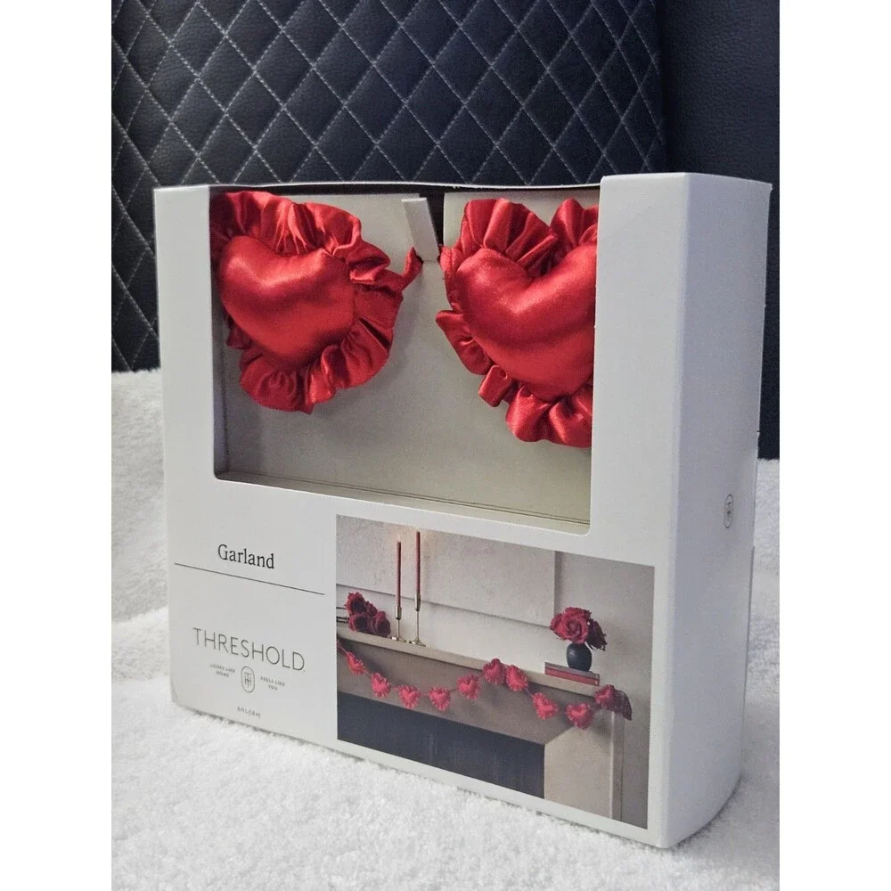Threshold Red Satin Ruffled Heart Garland 6ft Valentine's Day Wedding Decor